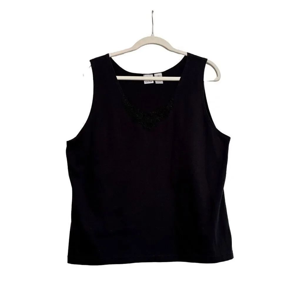 Extra Touch Women’s Black Tank Top Floral V-Neck Size 3X